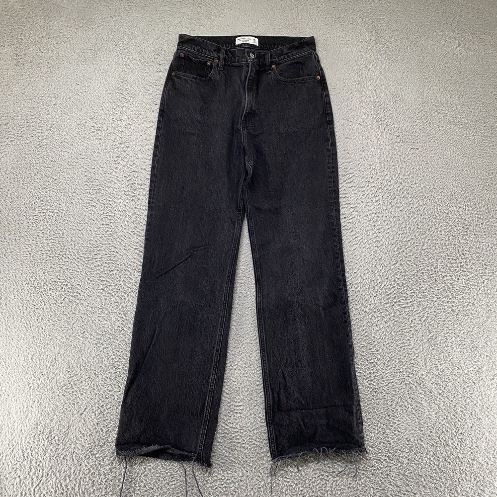 Abercrombie & Fitch 90s Relaxed Jeans Womens 29 Black High Rise Raw Hem Denim
